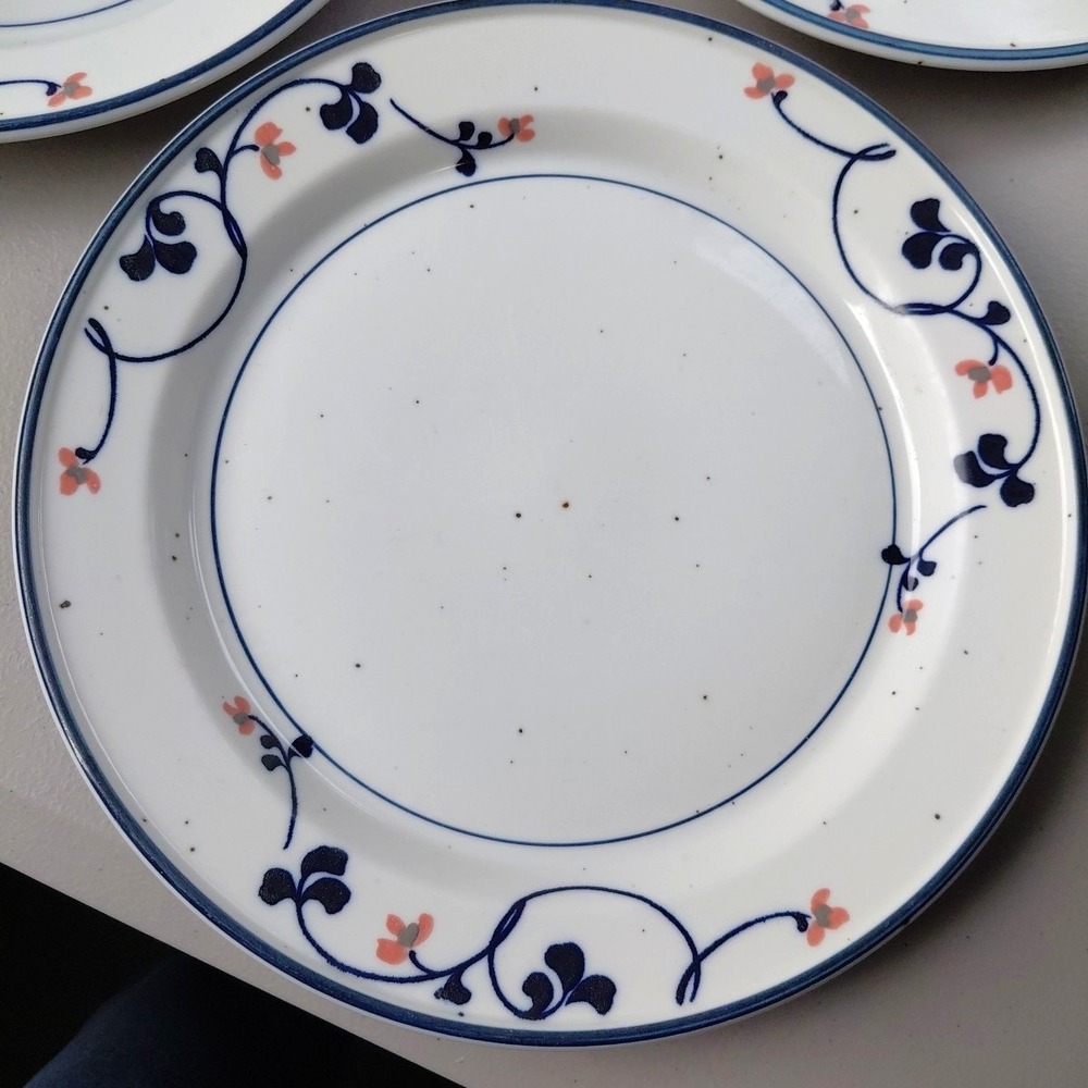 4 Ranmaru Dinner Plates Heavy Stonecraft BLUE F JORD #1777 Floral Vine Speckled - Picture 4 of 10
